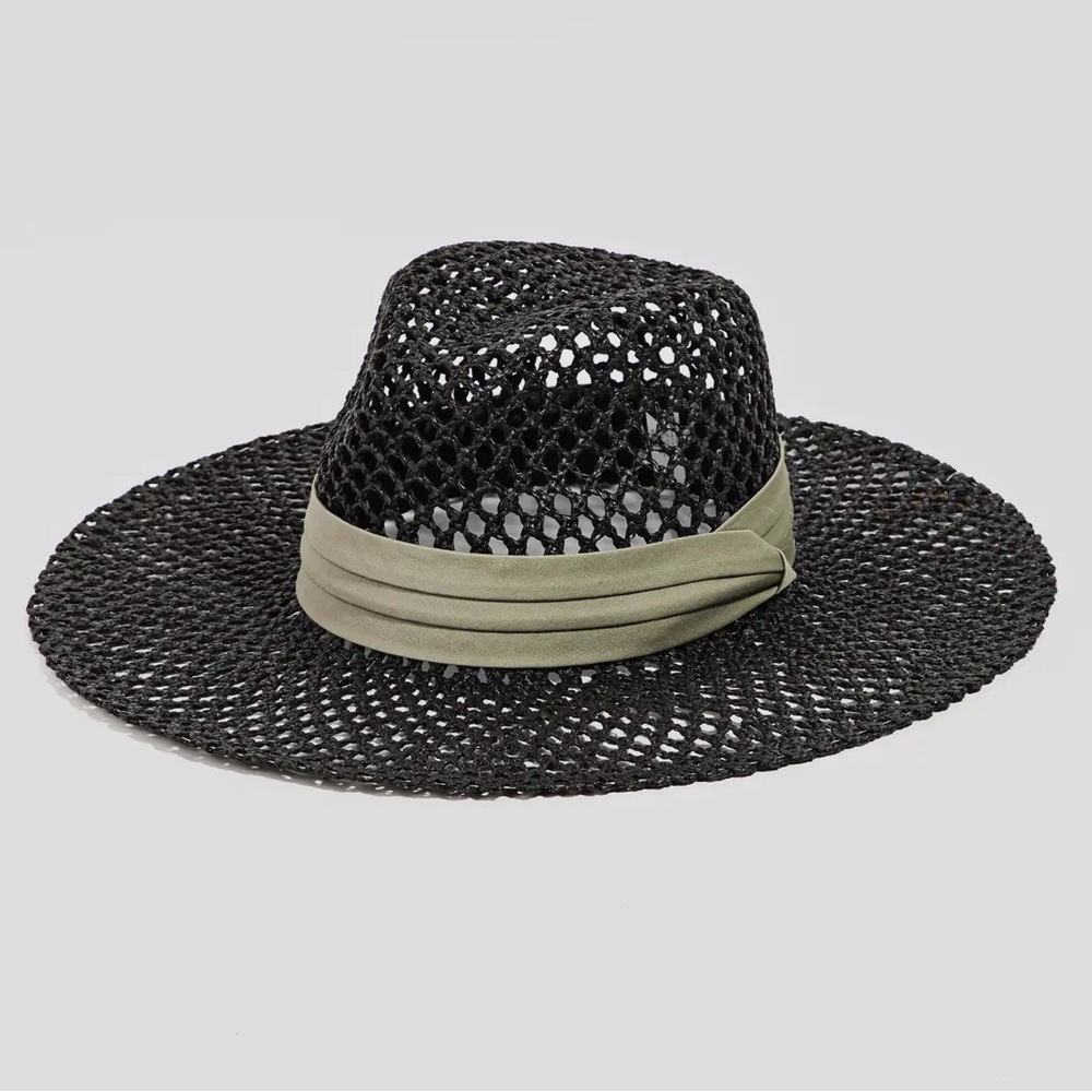 Black Woven Sun Hat with Olive Band